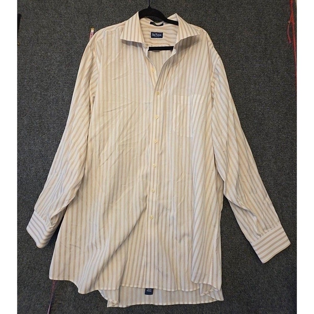 Paul Fredrick Dress Shirt Mens 62 White Stripe 100% Cotton Long Sleeve Big Tall